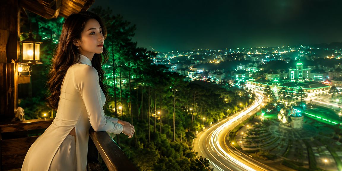 Người dùng đặt kèo thể thao trên di động tại Đà Lạt trong trang phục áo dài truyền thống