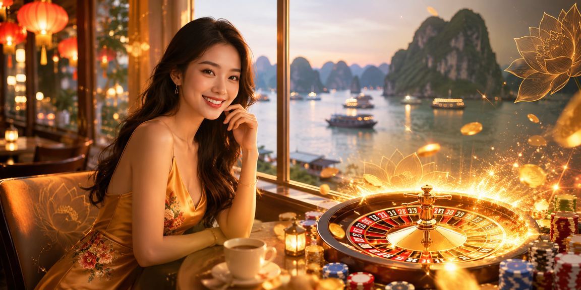 Người dùng tham gia trò chơi trực tuyến tại Vịnh Hạ Long với giao diện nền tảng hiện đại