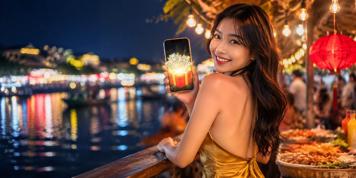Thành viên VIP truy cập casino trên điện thoại tại chợ đêm vùng đồng bằng Mê Kông